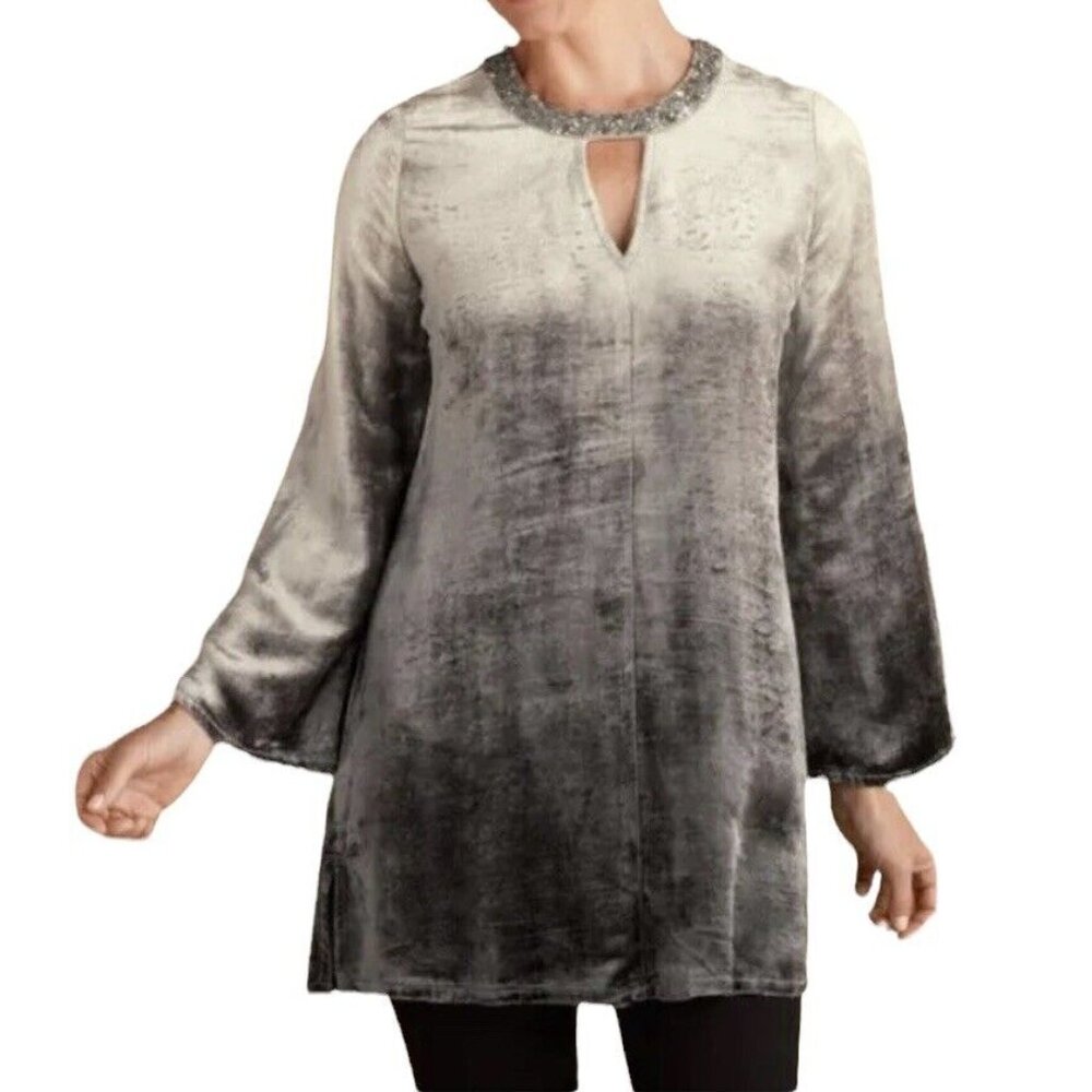 Soft Surroundings Catarina Gray Ombre Velvet Beaded Tunic Top Medium Party